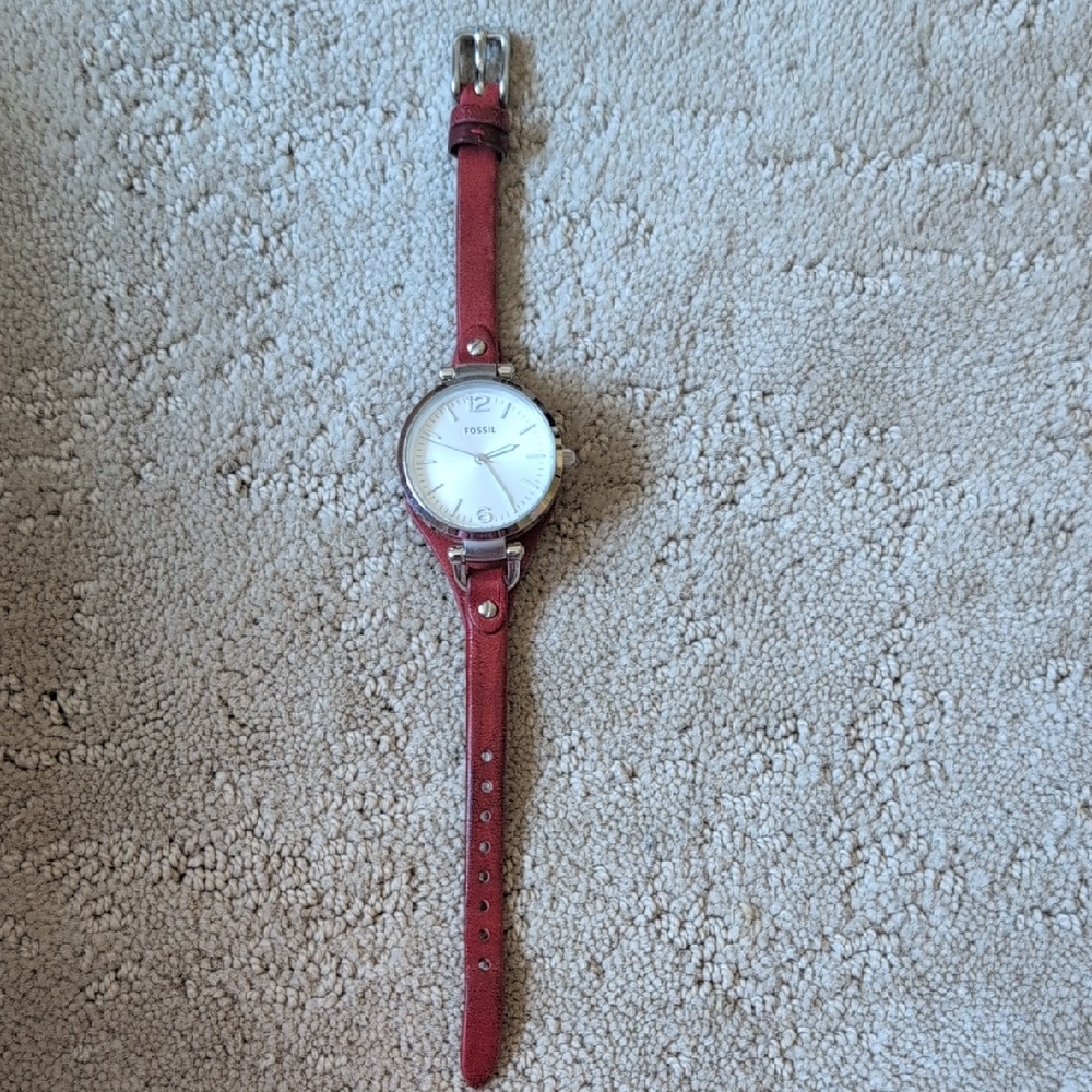 Fossil Red Leather Strap Watch
